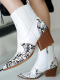 Women's Printed Patchwork Leather Pointed Toe Ankle Boots