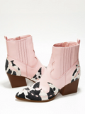 Women's Printed Patchwork Leather Pointed Toe Ankle Boots