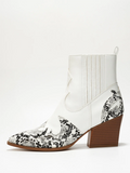 Women's Printed Patchwork Leather Pointed Toe Ankle Boots