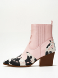 Women's Printed Patchwork Leather Pointed Toe Ankle Boots