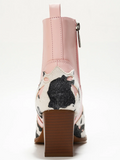 Women's Printed Patchwork Leather Pointed Toe Ankle Boots