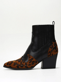 Women's Printed Patchwork Leather Pointed Toe Ankle Boots