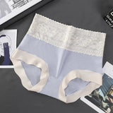 High-Waisted Lace Cotton Abdominal Traceless Ice Silk Summer Panties