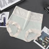 High-Waisted Lace Cotton Abdominal Traceless Ice Silk Summer Panties