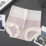 High-Waisted Lace Cotton Abdominal Traceless Ice Silk Summer Panties