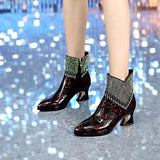 Cute Rhinestone Leather Pointed Toe Ankle Boots