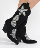 Chic Rhinestone Suede Boots