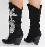 Chic Rhinestone Suede Boots