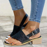 Women's Square Toe Casual Buckle Thick Heel Sandals