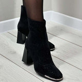 Shinny Thick Heel Ankle Boots