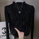 Chic Diamond-Studded Knitted Pullover