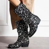 Fashion Sequined Thick Heeled Boots