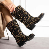 Fashion Sequined Thick Heeled Boots