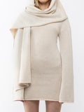 Solid Skew Neck Scarf Mini Dress