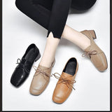 Mid-Heel Lace-Up Square Toe Retro Shoes
