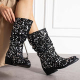 Fashion Sequined Thick Heeled Boots