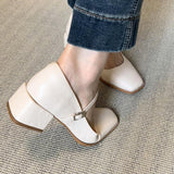 Retro Square Toe Thick Heel Leather Shoes