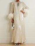 Rhinestone Sparkle Feather-trimmed Party Maxi Dress