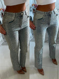 Sparkling Rhinestone Straight-Leg Jeans