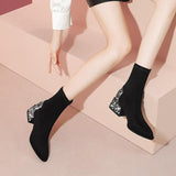 Women's Elastic Medium Heel Short Boots