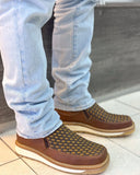 Men's Double Zipper Woven Leather Boots