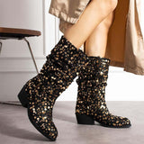 Fashion Sequined Thick Heeled Boots