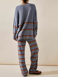 Round Neck Long Sleeve Striped Sweater Two-Piece Set