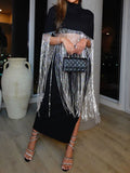 Shine Rhinestone Fringe Cropped Cape