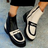 Fashion Color Block Loafer-inspired Ankle Boots