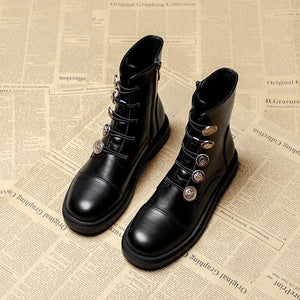 Women's Fleece Flat Leather Short Boots