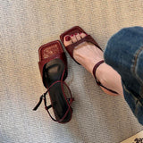 Women's Fashion Leather Chunky Heel Sandals