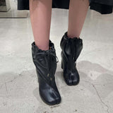 Women's Cowhide Drawstring Ankle Boots