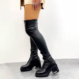 Fashion Thick Heel Square Toe Stretch Boots