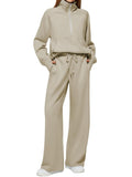 Casual Zip Up Sweatshirt & Wide Leg Sweatpants