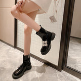 Rhinestone Thick Sole Patent Leather Short Boots