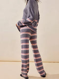 Round Neck Long Sleeve Striped Sweater Two-Piece Set