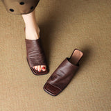 Women's Genuine Leather Mid-Heeled Mule Sandals