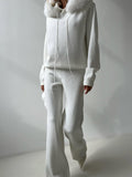 Soft Fur Hooded  Knitwear Suit