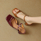 Genuine Leather Thick Heel Soft Leather Sandals