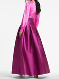 Deep V Neck Patchwork Belted Pleated Gown