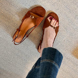 Soft Leather Nubuck Flat Belt Buckle Sandals