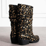 Fashion Sequined Thick Heeled Boots