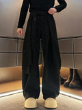 Rhinestone Sparkle Fashion Woolen Belted Scimitar Pants