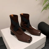 Retro Elastic Thick Heel Short Boots