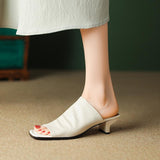 Women's Genuine Leather Mid-Heeled Mule Sandals