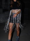 Shine Rhinestone Fringe Cropped Cape