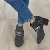 Buckle-Heeled Pointed Ankle Boots