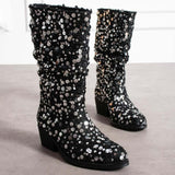 Fashion Sequined Thick Heeled Boots