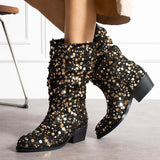 Fashion Sequined Thick Heeled Boots