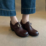 Women's Genuine Leather Chunky Heel Buckle Shoes